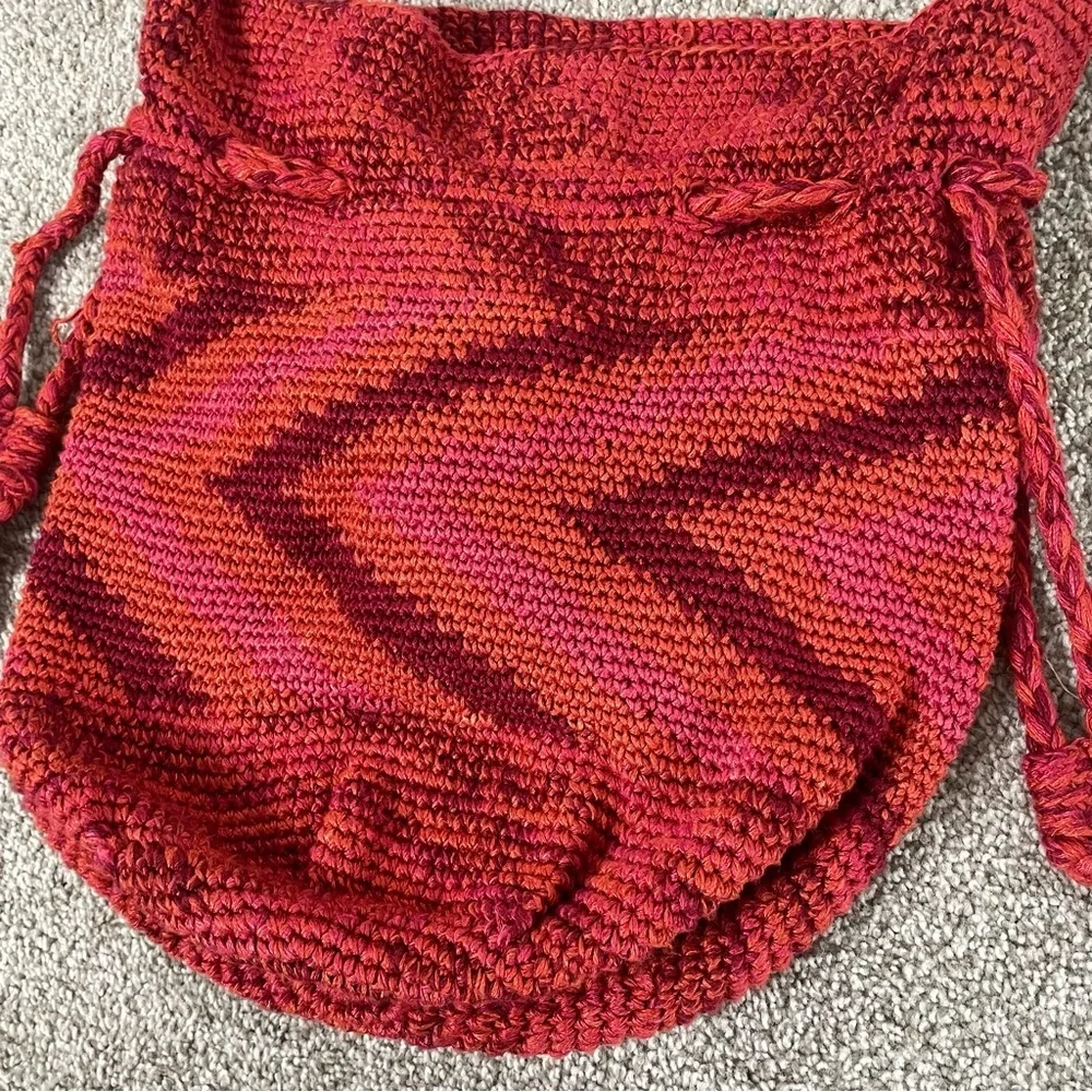The Sak Happy and Free Crochet Knit Hobo Shoulder Bag Orange Casual Beach Boho